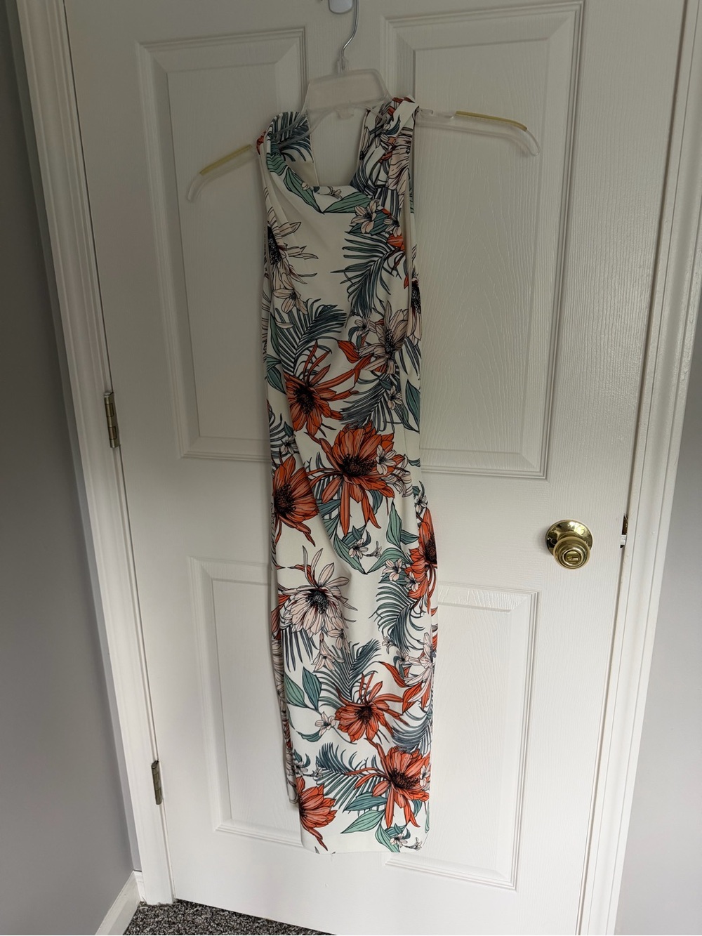 RACHEL Rachel Roy White Floral Midi Dress with Orange & Green Print
